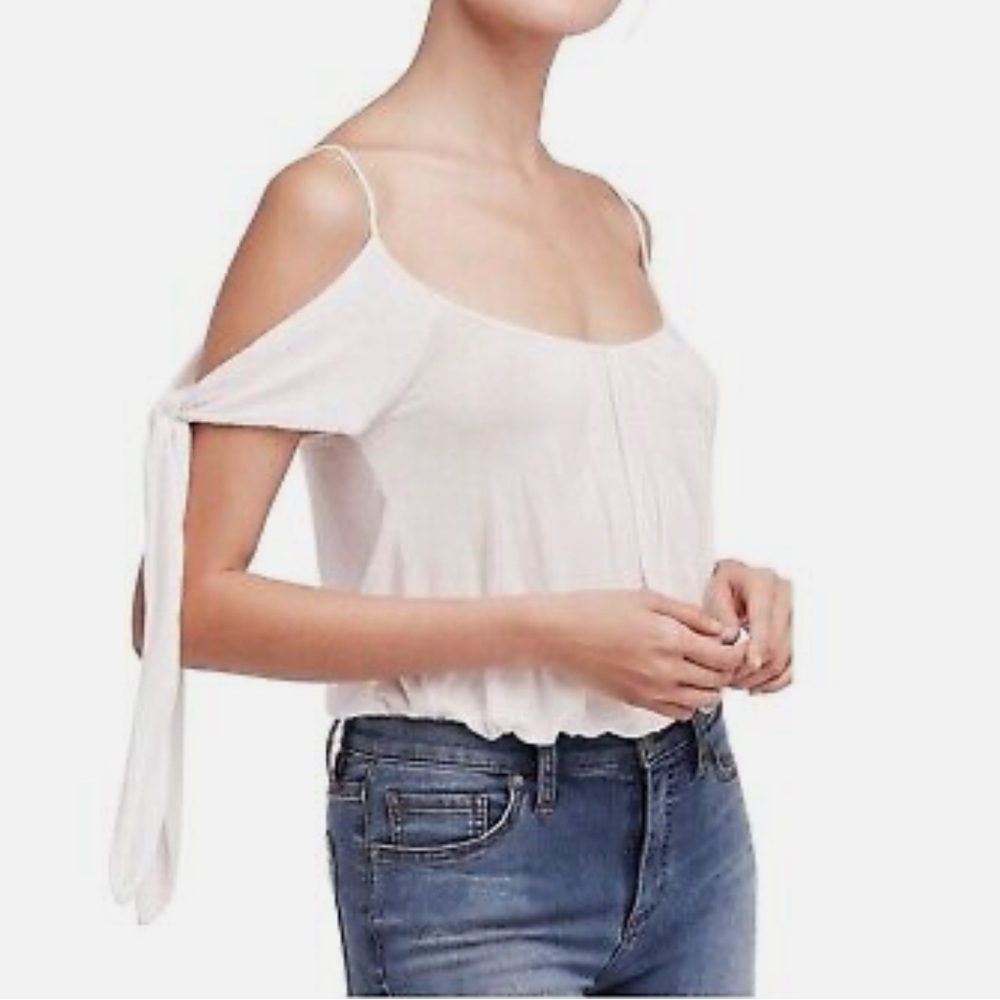 Free People Ivory White Boho Cold Shoulder Top